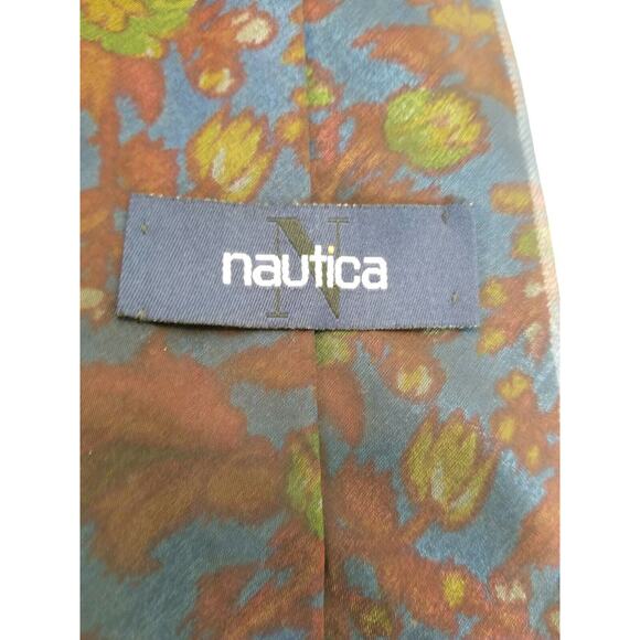 Nautica Tie Mens Dark Colors Floral Pattern 100% Silk Made in the USA Neckwear - Picture 2 of 7